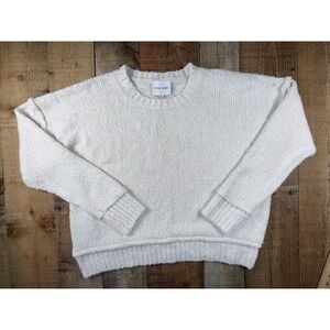 NWT Pink Rose Sweater Womens XL Cream Textured Knit Crewneck Relaxed Pullover
